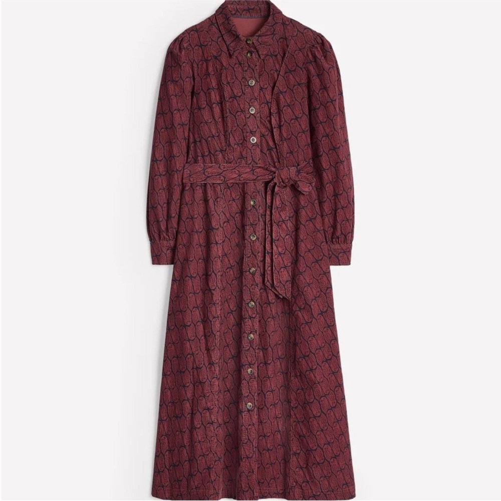 Boden Size 10P Aubrey Cord Midi Shirt Dress – Chestnut Owl Stamp Print
